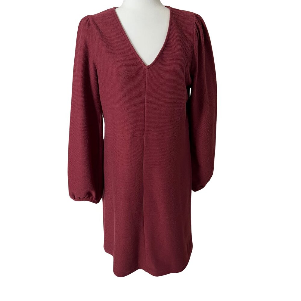 Madewell Burgundy Long Sleeve V-Neck Shift Dress Size M